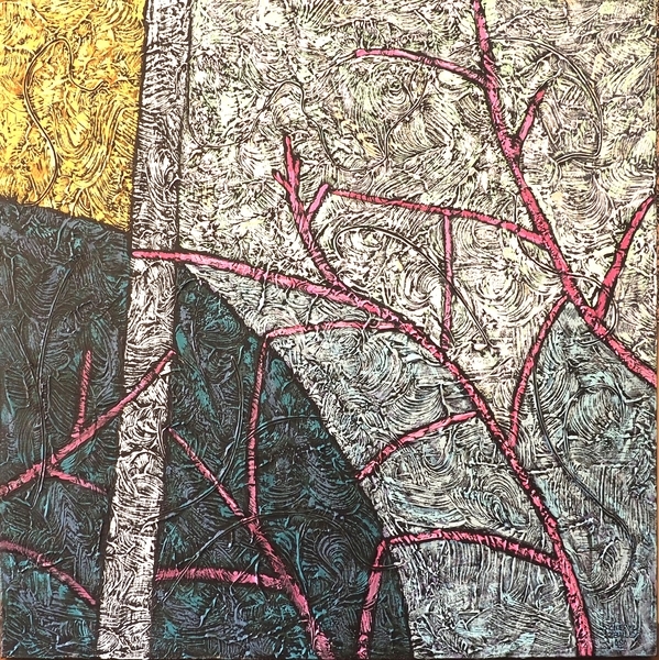 The Birch and The Redbud 30"x30" Acrylic on Canvas